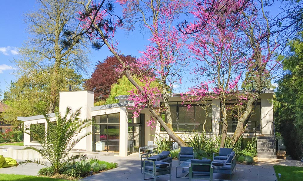 France-Maisons-idf Maison ossature bois. Salon de jardin façade arrière